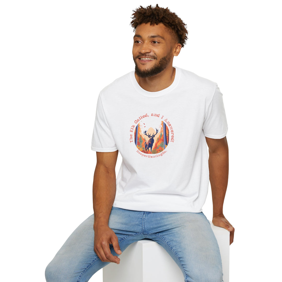 Nature-Inspired Unisex Softstyle T-Shirt - "The Elk Called, and I Answered" Graphic Tee