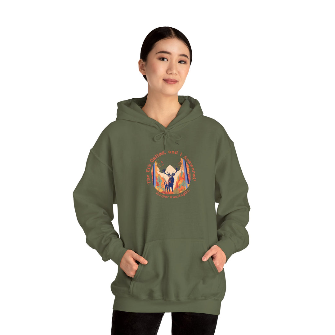 Inspirational Unisex Heavy Blend™ Hooded Sweatshirt – "The Elk, called, and I answered" Design