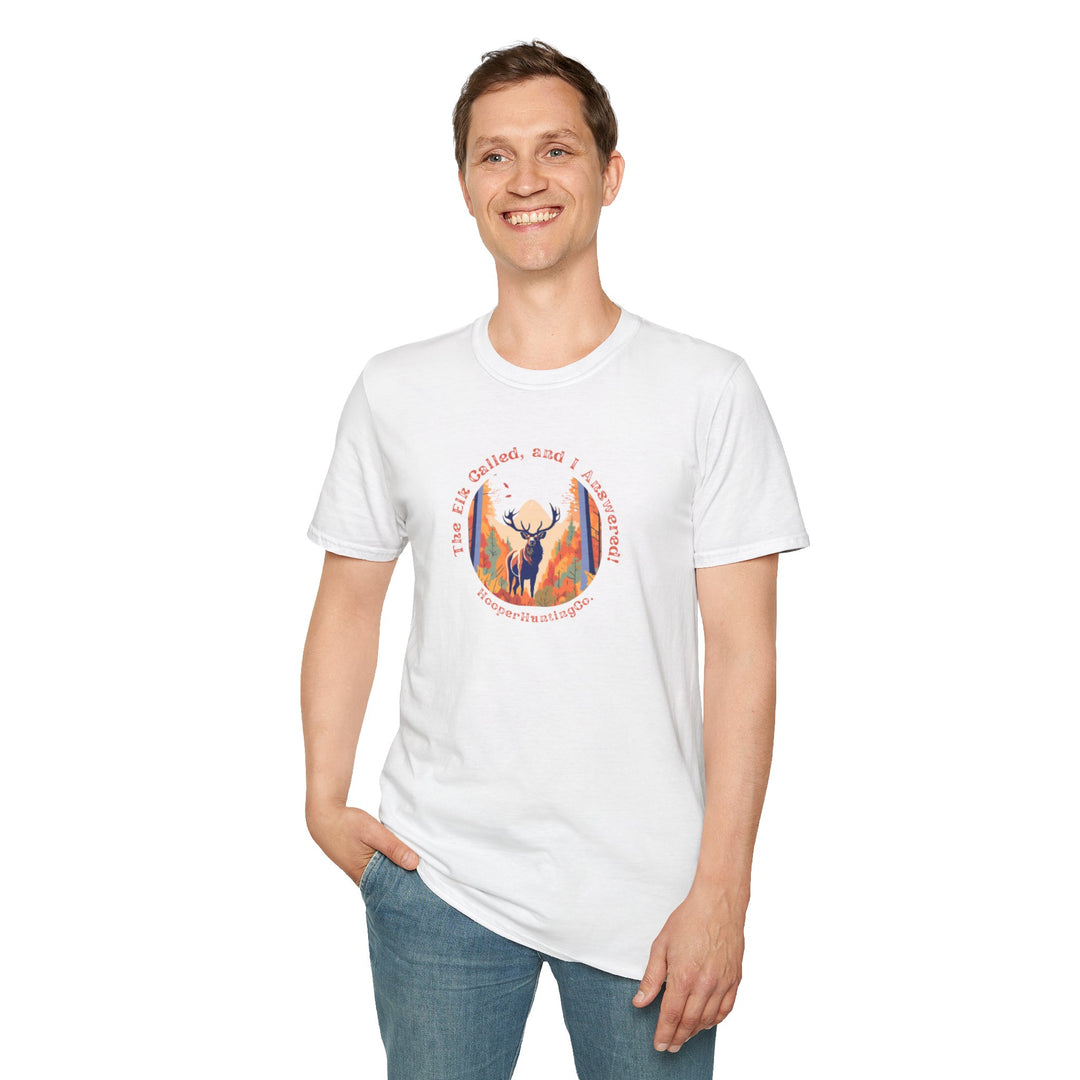 Nature-Inspired Unisex Softstyle T-Shirt - "The Elk Called, and I Answered" Graphic Tee