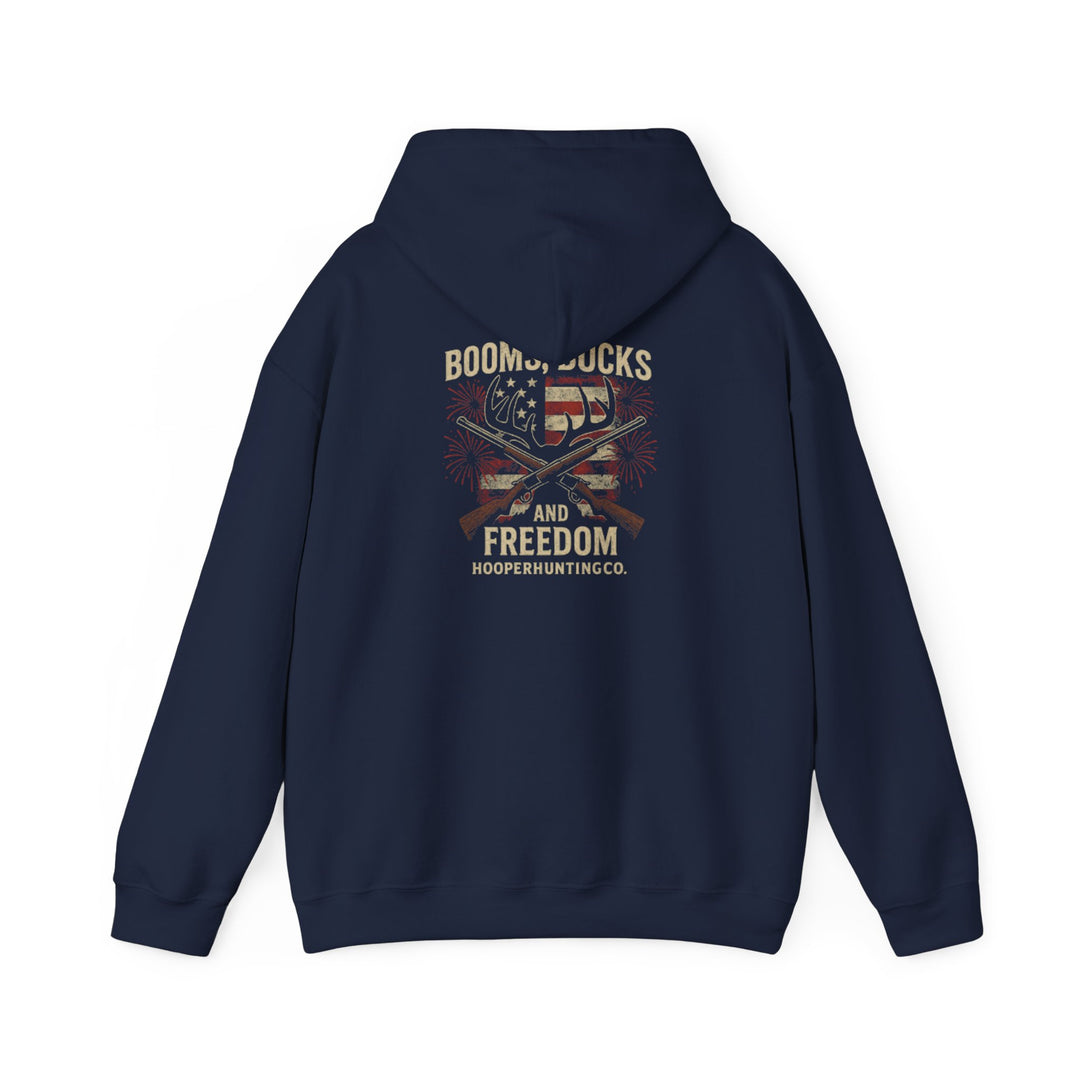 "Booms, Bucks & Freedom" – Patriotic Hunting Hoodie