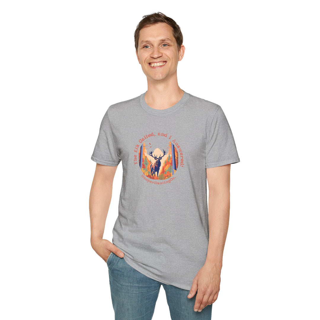 Nature-Inspired Unisex Softstyle T-Shirt - "The Elk Called, and I Answered" Graphic Tee