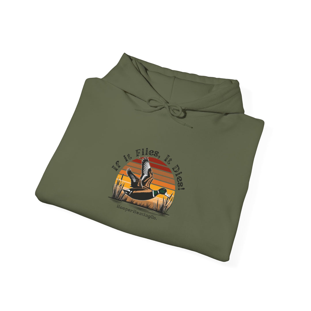 "If it flies, It dies" Hoodie for Adventure Lovers - Unisex Heavy Blend™ Sweatshirt