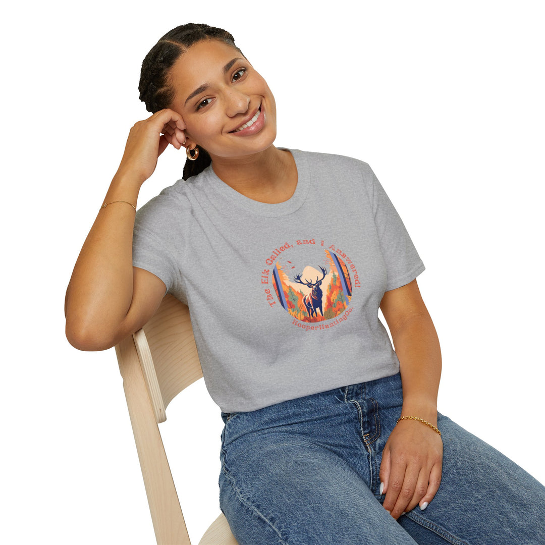 Nature-Inspired Unisex Softstyle T-Shirt - "The Elk Called, and I Answered" Graphic Tee