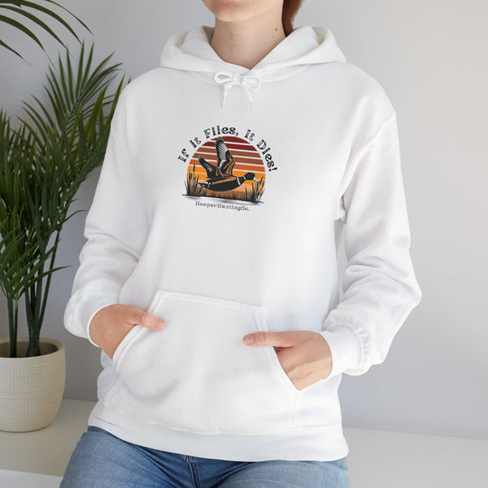 "If it flies, It dies" Hoodie for Adventure Lovers - Unisex Heavy Blend™ Sweatshirt