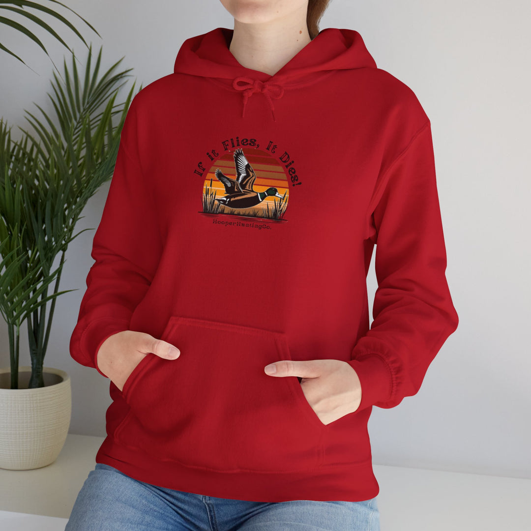 "If it flies, It dies" Hoodie for Adventure Lovers - Unisex Heavy Blend™ Sweatshirt