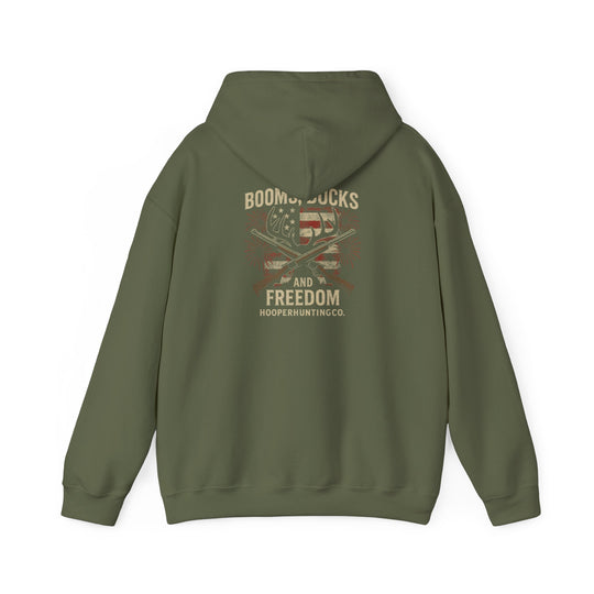 "Booms, Bucks & Freedom" – Patriotic Hunting Hoodie