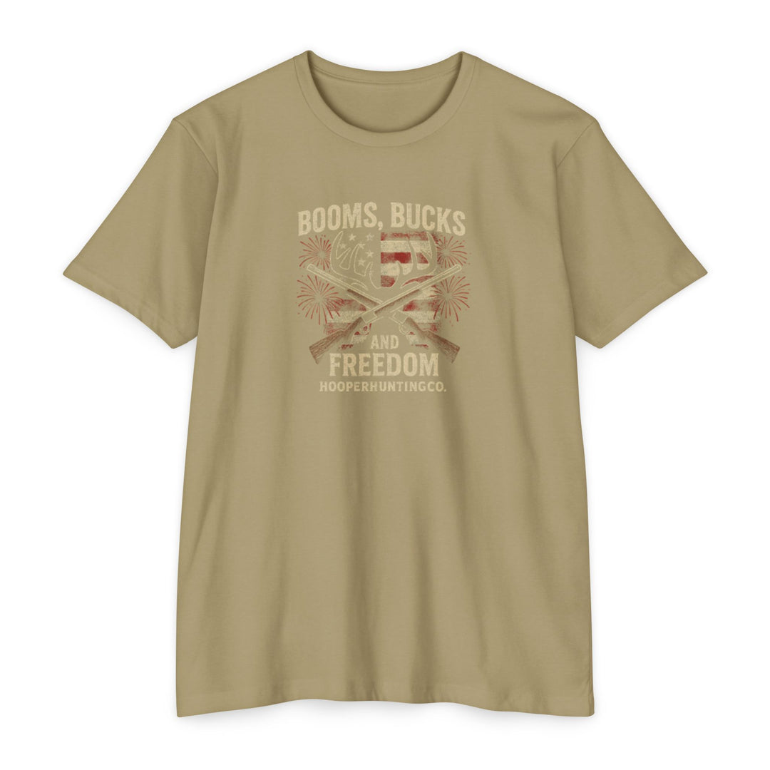 "Booms, Bucks & Freedom" – Patriotic Hunting T-Shirt