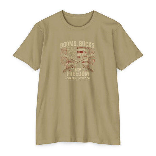 "Booms, Bucks & Freedom" – Patriotic Hunting T-Shirt