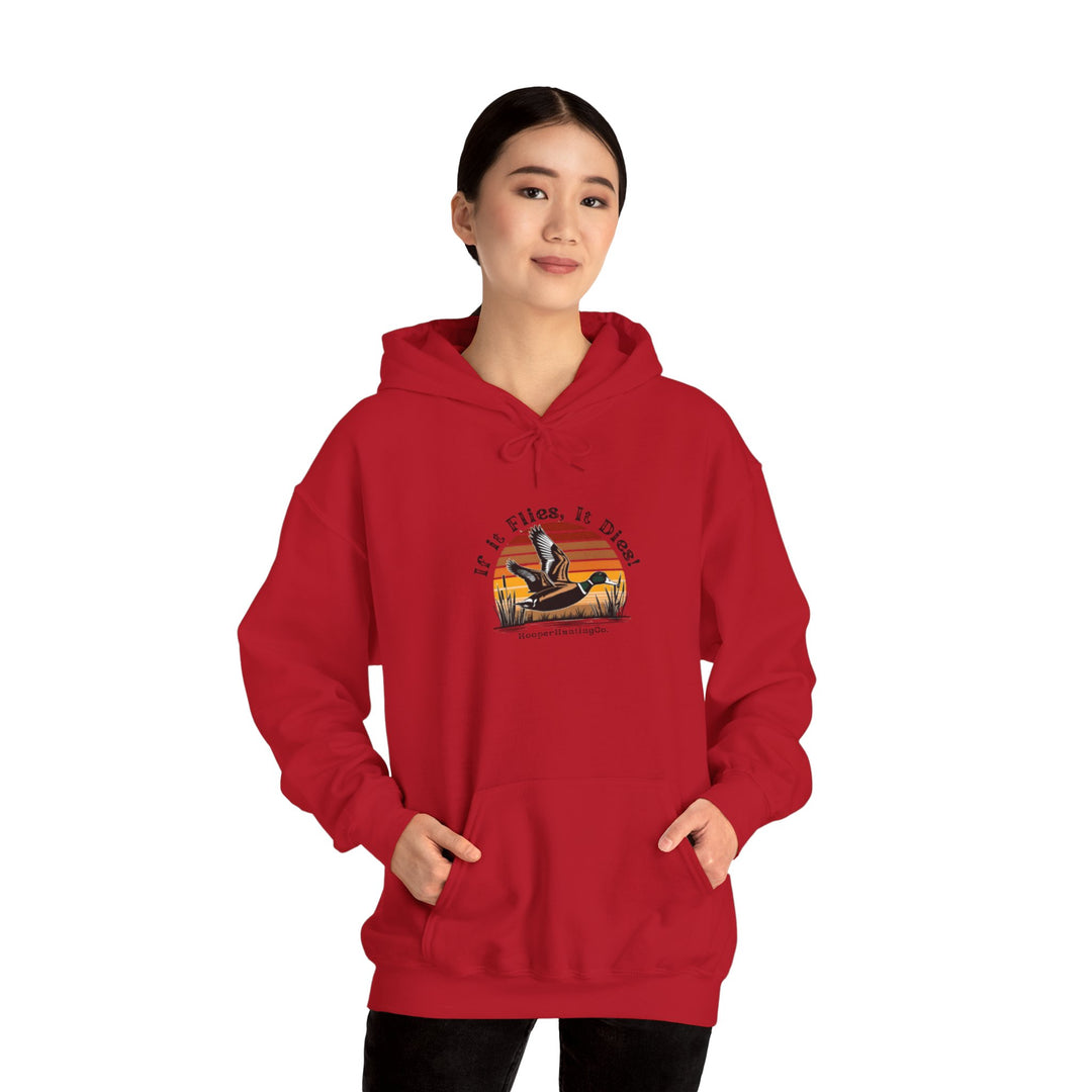 "If it flies, It dies" Hoodie for Adventure Lovers - Unisex Heavy Blend™ Sweatshirt