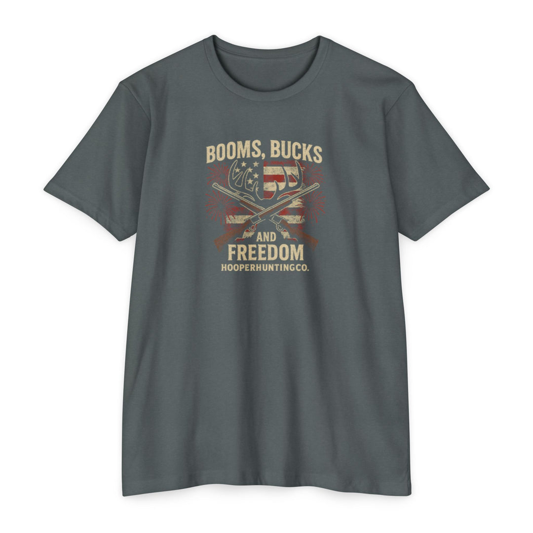 "Booms, Bucks & Freedom" – Patriotic Hunting T-Shirt