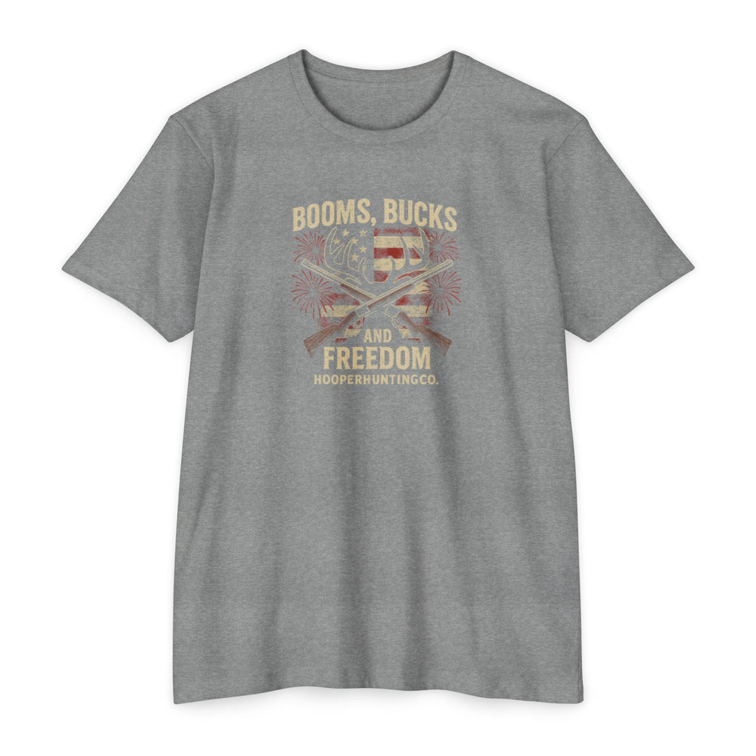"Booms, Bucks & Freedom" – Patriotic Hunting T-Shirt