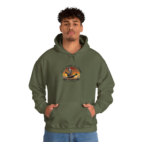 "If it flies, It dies" Hoodie for Adventure Lovers - Unisex Heavy Blend™ Sweatshirt