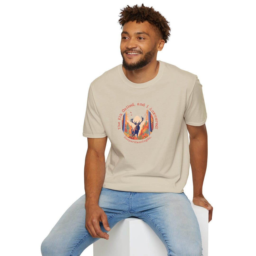 Nature-Inspired Unisex Softstyle T-Shirt - "The Elk Called, and I Answered" Graphic Tee