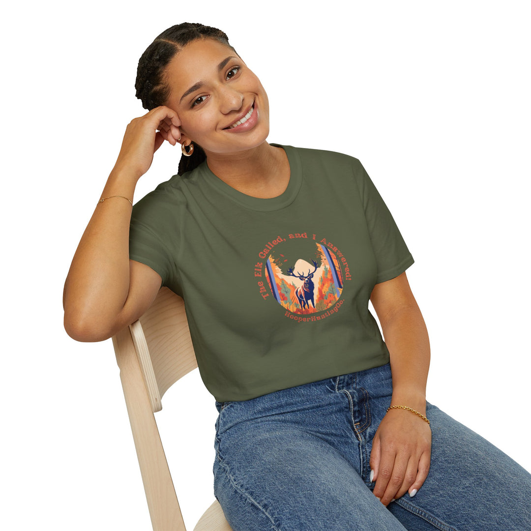 Nature-Inspired Unisex Softstyle T-Shirt - "The Elk Called, and I Answered" Graphic Tee