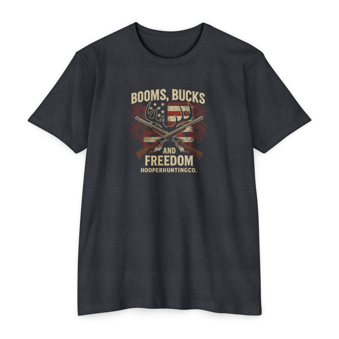 "Booms, Bucks & Freedom" – Patriotic Hunting T-Shirt