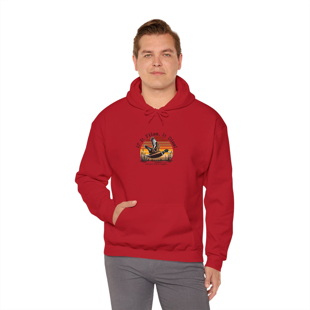 "If it flies, It dies" Hoodie for Adventure Lovers - Unisex Heavy Blend™ Sweatshirt