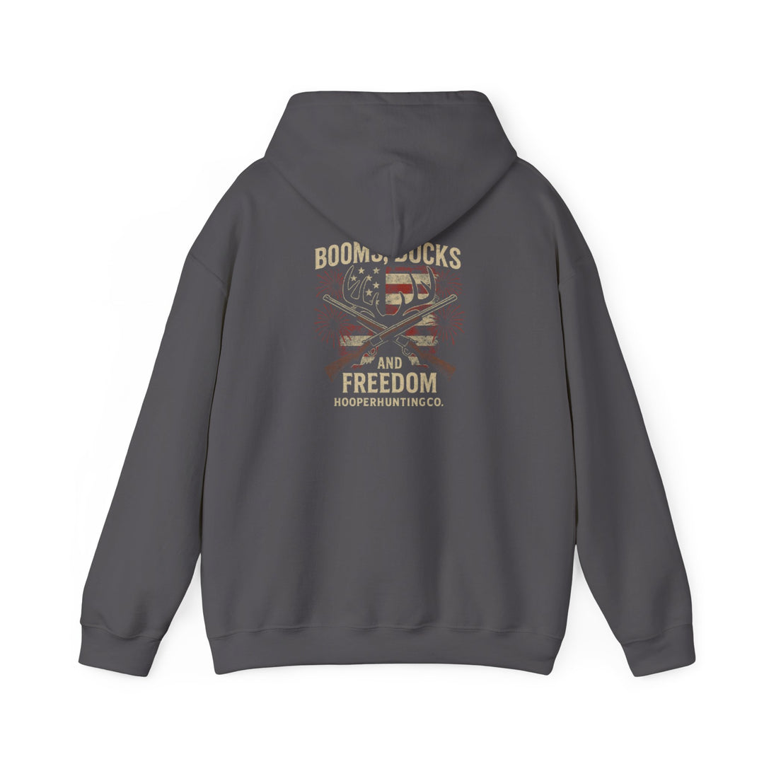 "Booms, Bucks & Freedom" – Patriotic Hunting Hoodie