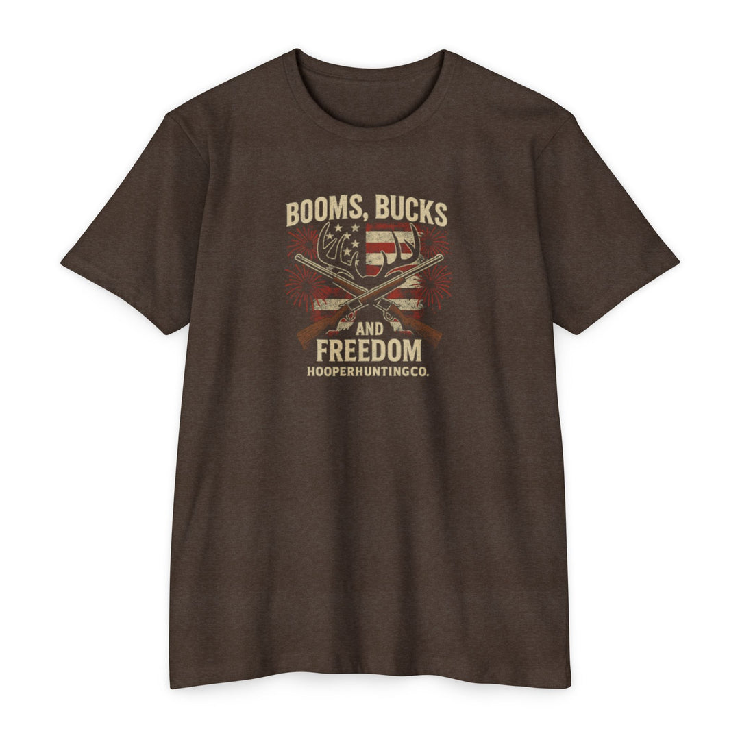 "Booms, Bucks & Freedom" – Patriotic Hunting T-Shirt