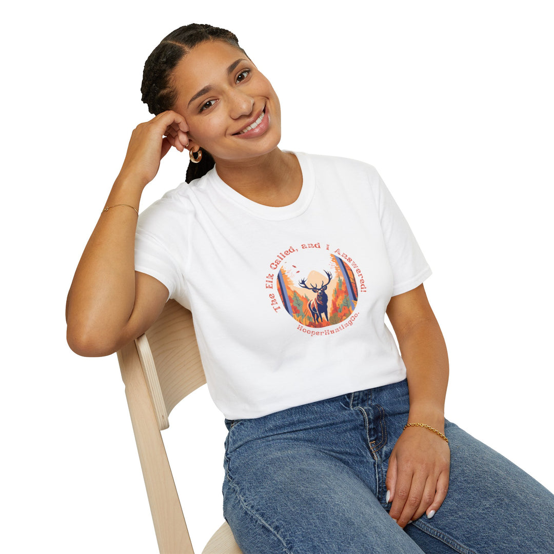 Nature-Inspired Unisex Softstyle T-Shirt - "The Elk Called, and I Answered" Graphic Tee